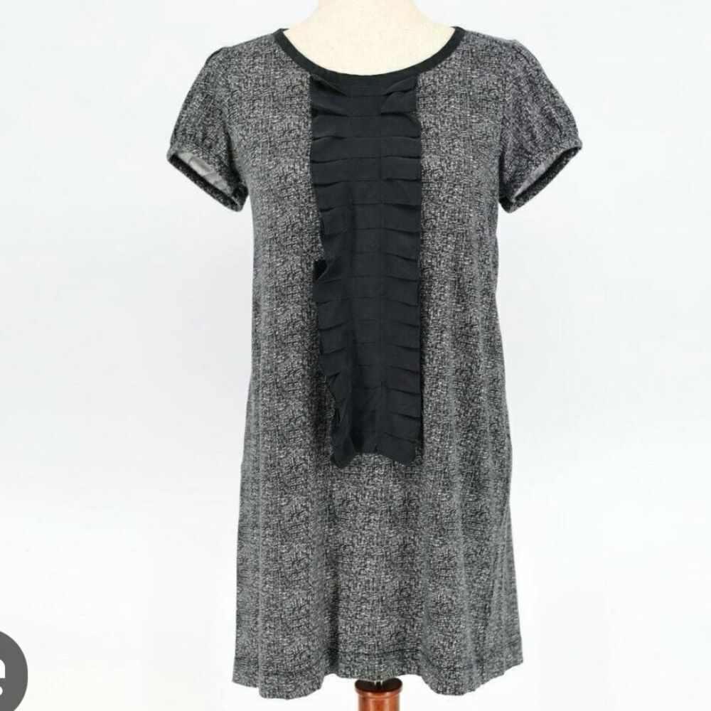 Theory Ginny Ruffle Silk Trim Mini Dress, Small, Black & Gray